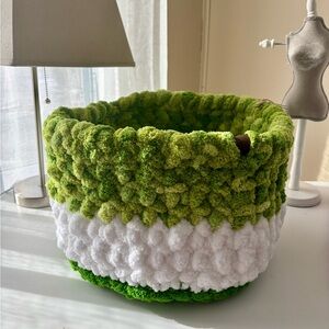 Green and White Textured Basket